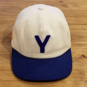 Yitai Letterman Hat Snapback White Blue Y Flower Logo Soft Wool Adjustable